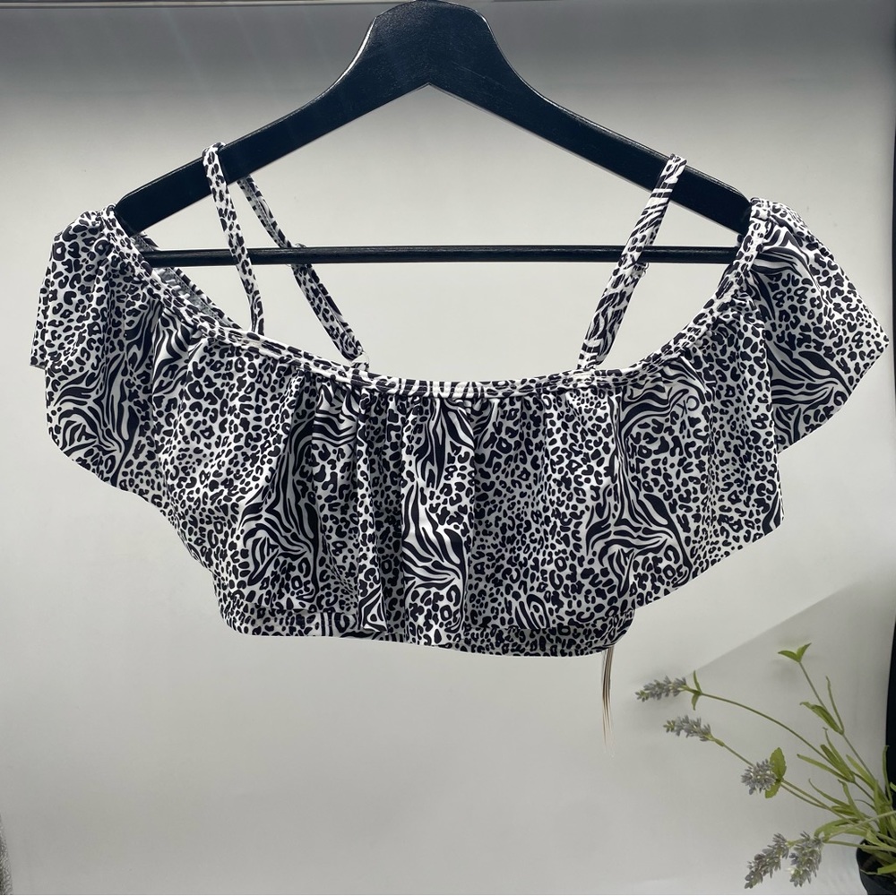 Calvin Klein swim big kids off shoulder flounce neck animal print bikini tops XL